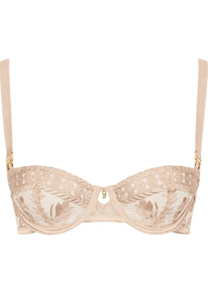 Magnetic Spell Balenli Yarım Kap Sütyen, Çiçek Işlemeli, Altın Detaylı, Fransız Nakışıyla