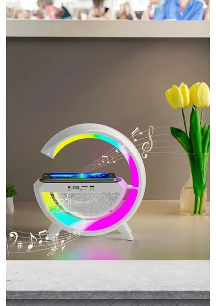 Rgb Işıklı Bluetooth Hoparlörlü Kablosuz Şarj Istasyonu | Akıllı Gece ve Masa Lambası Speaker BT2301