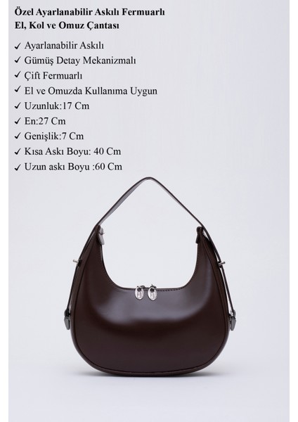 Kahve Rengi Shk110 Özel Ayarlanabilir Askılı Fermuarlı El, Kol Ve Omuz Çantası U:17 E:27 G:7 Cm