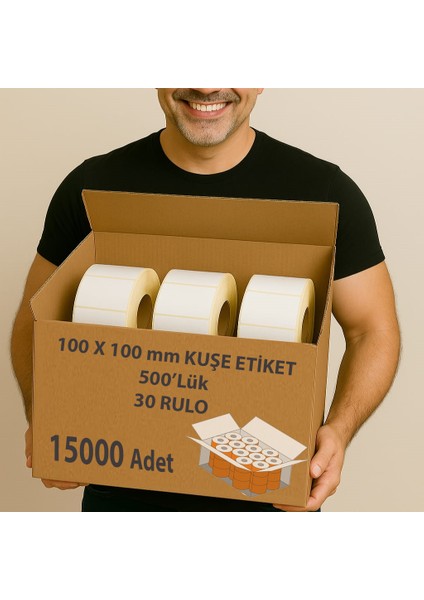 100 x 100 mm Kuşe Etiket 500'LÜK 30 Rulo 15000 adet Etilket "hotmelt Yapışkanlı" 1 KOLİ