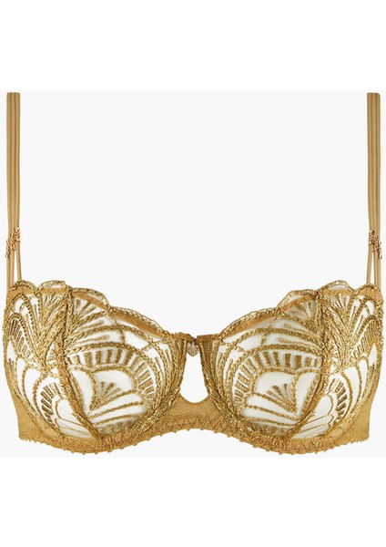 Vibes Yarım Kaplı Sütyen, Üçlü Askılı ve Gold Detaylı Modern Işlemeli Tasarım