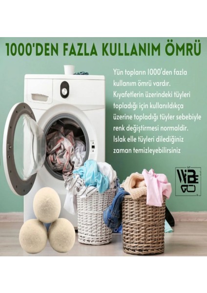 %100 Yün Merinos Yünü 3 Top ve 3 Koku Xl Çamaşır Yün Kurutma Topu ve Kokusu Kurutma Makinesi Için