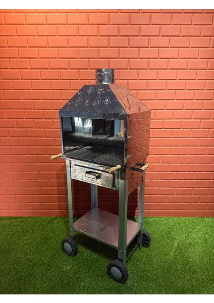 50X35 Davlumbazlı Krom 4tekerleki Fırınlı Mangal