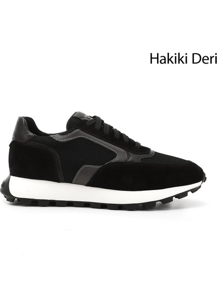Erkek Siyah Bağcıklı Hakiki Deri Sneaker