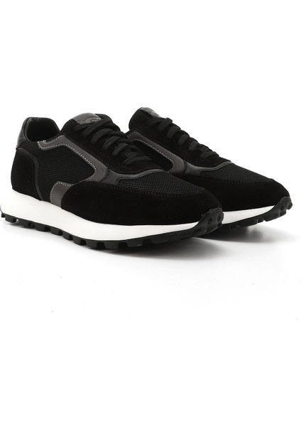 Erkek Siyah Bağcıklı Hakiki Deri Sneaker