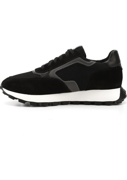 Erkek Siyah Bağcıklı Hakiki Deri Sneaker