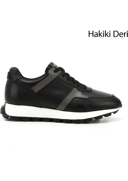 Erkek Siyah Bağcıklı Hakiki Deri Sneaker
