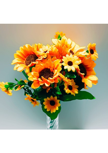 1 Demet Yapay Ayçiçeği Sunflower 30 cm 13 Çiçekli 7 Dallı