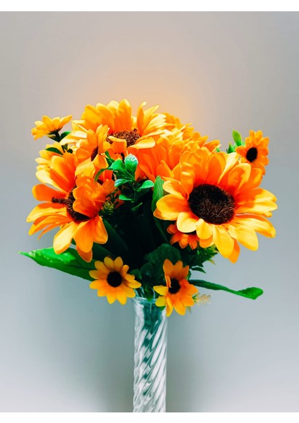 1 Demet Yapay Ayçiçeği Sunflower 30 cm 13 Çiçekli 7 Dallı