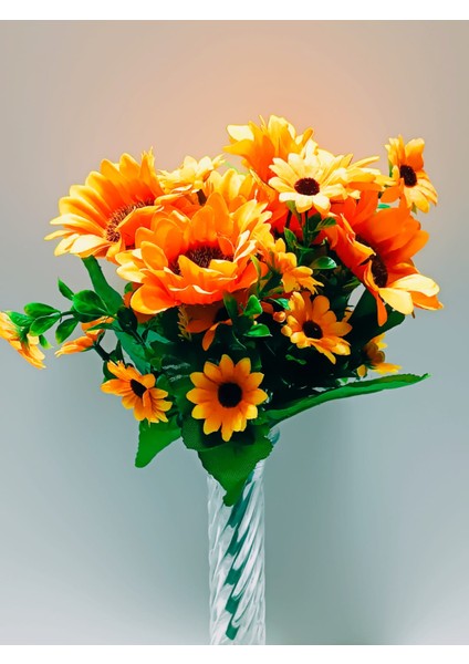 1 Demet Yapay Ayçiçeği Sunflower 30 cm 13 Çiçekli 7 Dallı