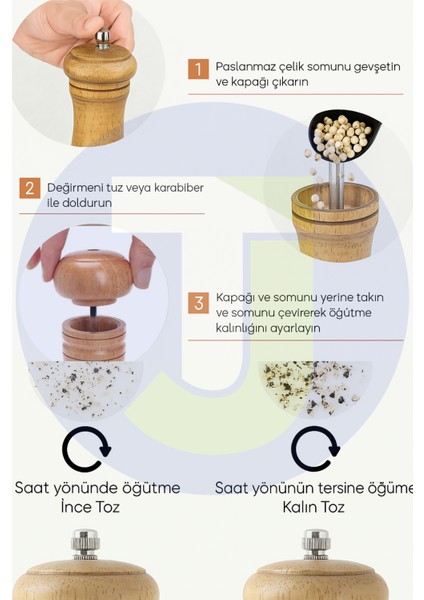 2adet Baharat Öğütücü Açık Koyu Renk Doğal Ahşap Değirmen Karabiber Kahve Tuzluk Biberlik indirimleri