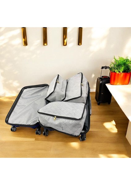 3'lü Valiz Düzenleyici Bavul Içi Organizer Set Seyahat Hurcu Gri