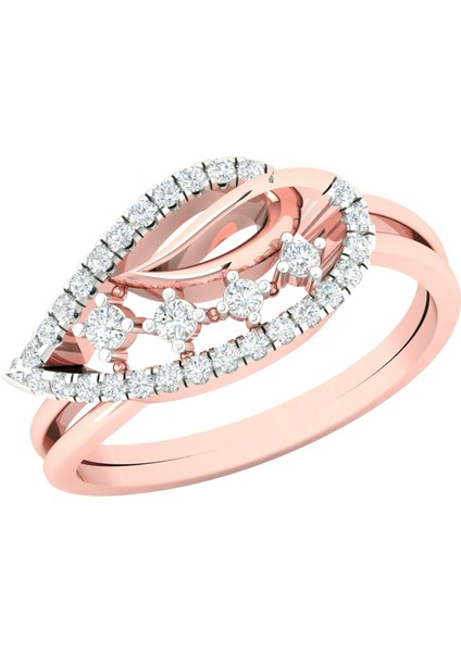 Pırlanta Süslemeli Rose Gold Damla Tasarım Altın Yüzük