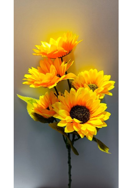 1 Adet Yapay Ayçiçeği Sunflower Tekdal 5 Çiçekli 4 Yapraklı 55 cm
