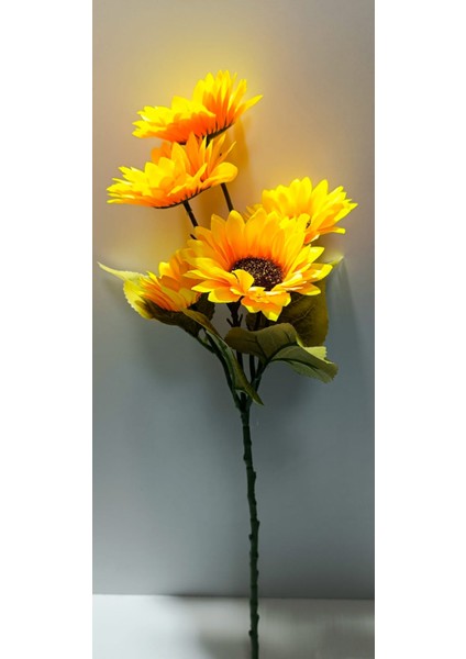 1 Adet Yapay Ayçiçeği Sunflower Tekdal 5 Çiçekli 4 Yapraklı 55 cm
