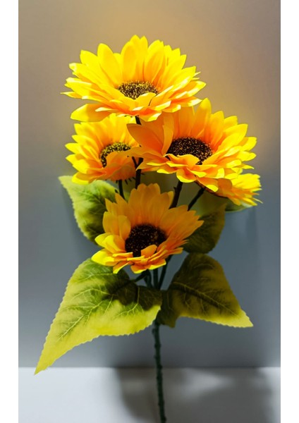 1 Adet Yapay Ayçiçeği Sunflower Tekdal 5 Çiçekli 4 Yapraklı 55 cm