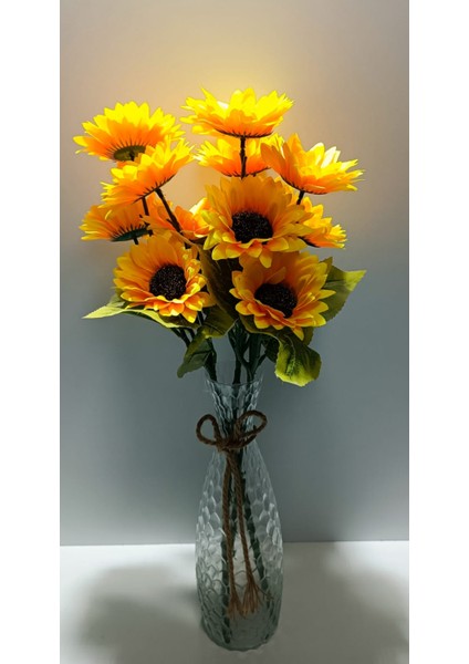 1 Adet Yapay Ayçiçeği Sunflower Tekdal 5 Çiçekli 4 Yapraklı 55 cm