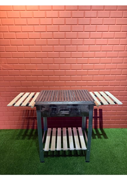 60X40 Ahşap Kanatlı Paslanmaz Krom Mangal 2mm Izgara