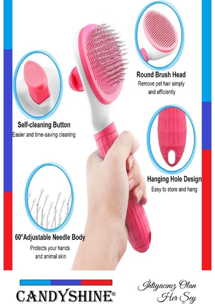 Kedi Köpek Tüy Toplayıcı Tarak Evcil Hayvan Tüy Toplayıcı Fırçası Otomatik Temizlenen Tuşlu Fırça fiyatları