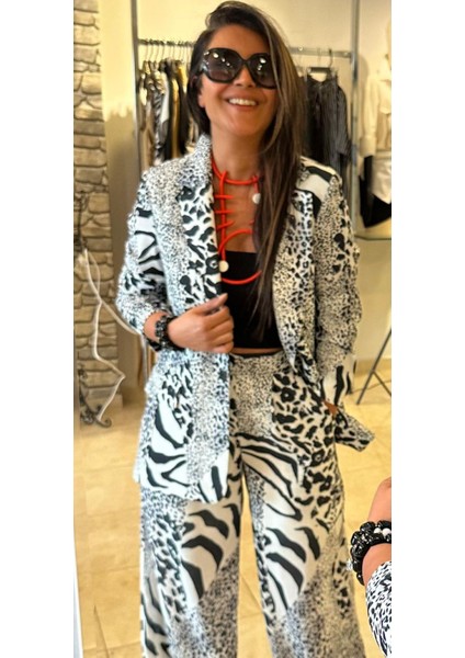 Krep Siyah -Beyaz Pantolon