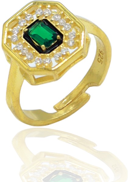 Zümrüt Taşlı Sekizgen Model Gold Kaplama 925 Ayar Gümüş Üçlü Set 201024003 indirimleri