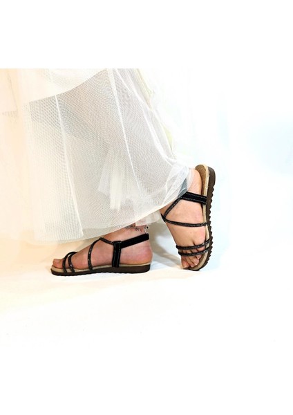 3008 Siyah Lastikli Taşlı Şık Bayan Sandalet fırsatları