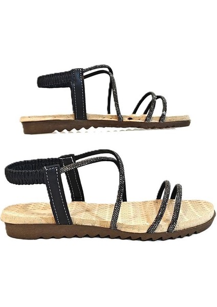 3008 Siyah Lastikli Taşlı Şık Bayan Sandalet indirimleri