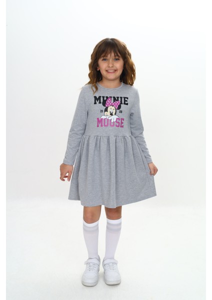 Kız Çocuk Elbise Miki Mouse Baskılı Uzun Kollu