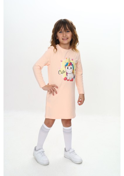 Kız Çocuk Elbise Unicorn Baskılı Uzun Kollu modelleri