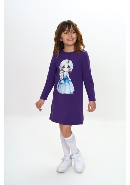 Kız Çocuk Elbise Prenses Kız Baskılı Uzun Kollu