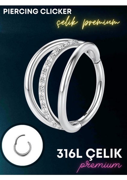 Helix, Tragus, Septum, Kulak Memesi Için Zirkon Taşlı Çok Amaçlı Piercing Clicker