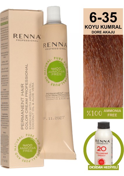 Bitkisel Amonyaksız Saç Boyası 60 ml 6-35 Koyu Kumral Dore Akaju Oksidan Hediyeli