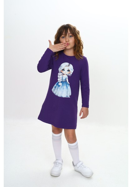 Kız Çocuk Elbise Prenses Kız Baskılı Uzun Kollu fırsatları