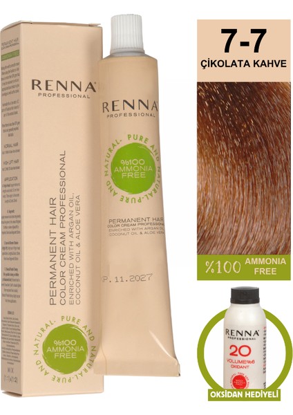 Bitkisel Amonyaksız Saç Boyası 60 ml 7-7 Çikolata Kahve Oksidan Hediyeli