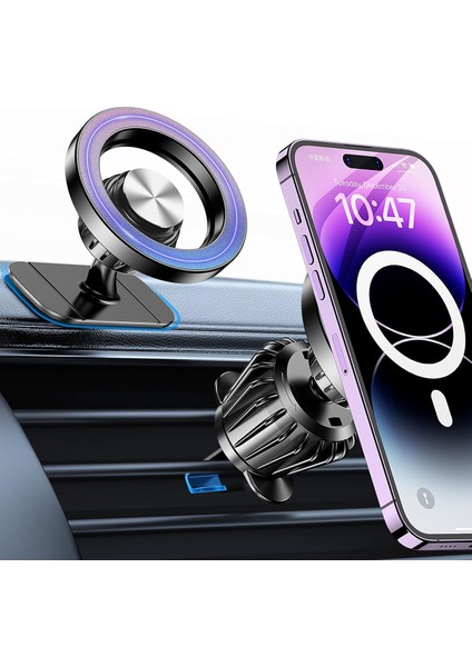 Araç Telefon Tutucu Havalandırma ve Torpido Montajlı 360 Dönebilen Güçlü Mıknatıslı Siyah Telefon Tutucu
