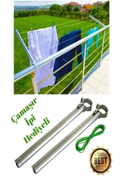 Küpeşte Balkon Çamaşır Kurutma Askılığı Yuvarlak Çamaşır Askısı Çamaşır Ipi Hediyeli 60 x 25 cm