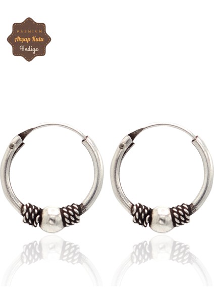 Top ve Hasır Işlemeli 925 Ayar Gümüş Erkek Küpe 201024036