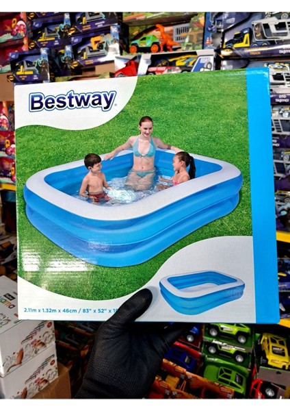 Bestway Mavi Şişme Yüzme Havuzu, 211x132x46 cm, eğlence dolu su oyunu