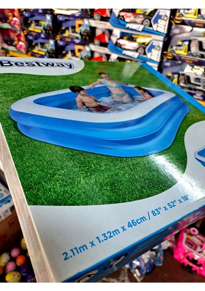 Bestway Mavi Şişme Yüzme Havuzu, 211x132x46 cm, eğlence dolu su oyunu