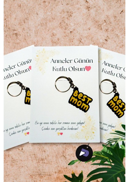 10 Adet Best Mom Anneler Günü Toplu Hediyelik Anahtarlık, Anneler Günü Anahtarlık Hediye Kart Seti