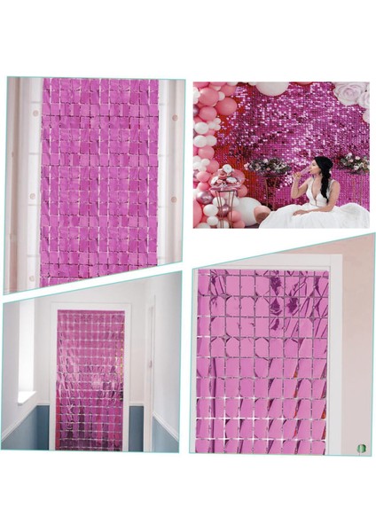 Ekstra Metalize Rose Gold Renk Disko Dikdörtgen Kesim Kapı Perdesi Dekorasyon 1x2 Metre
