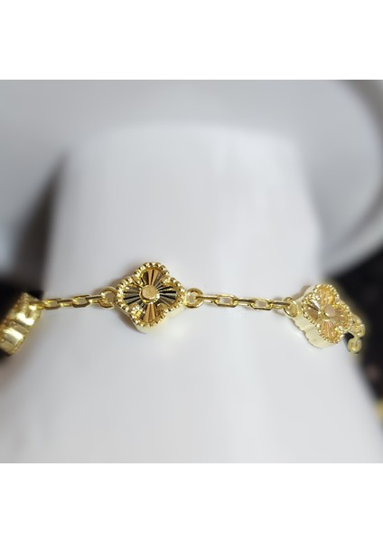 925 Ayar Gümüş Gold Yonca Bileklik