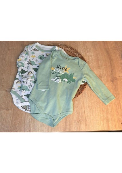 unısex Bebek Dinazor Desenli 2 Edet Tulum Salopet