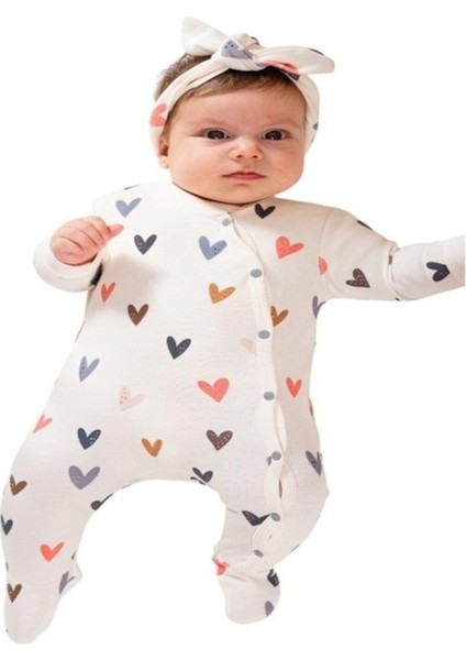 Kız Bebek Kalp Taçlı Baskılı Tulum Salopet