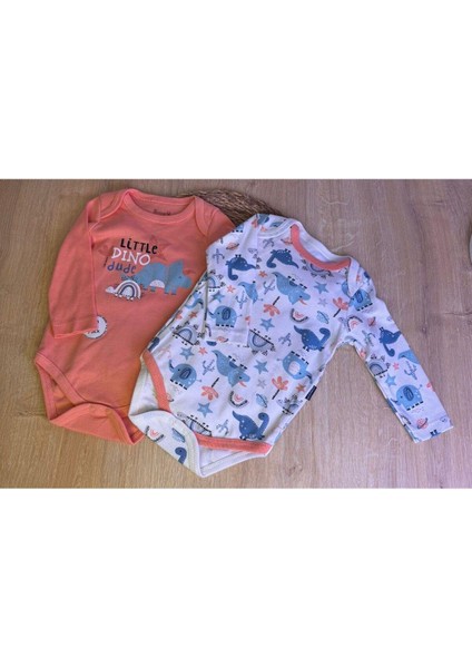 Kıpırık Babyunısex Bebek Dinazor Desenli 2 Edet Tulum Salopet