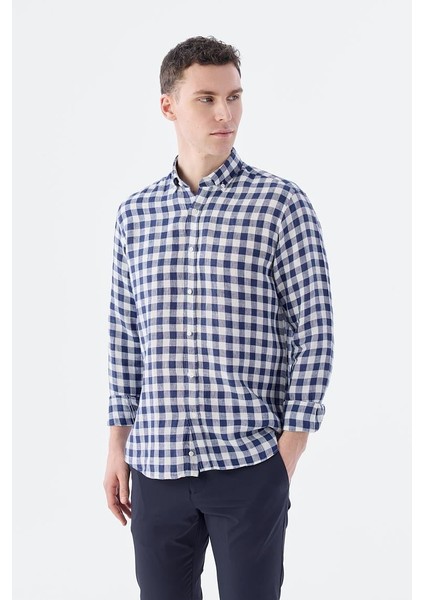 Lacivert Comfort Fit Normal Yaka Gömlek