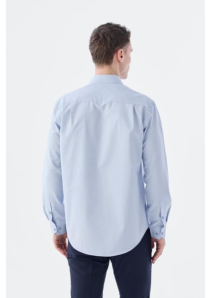 Mavi Klasik Fit İtalyan Yaka Uzun Kol Klasik Kravatlık Kolay Ütülenebilir Pamuklu Gömlek fırsatları