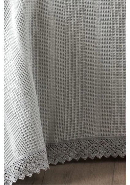 Pamuk Çift Kişilik Kopanaki Dantelli Petek Pike 210 x 230 cm -Gri