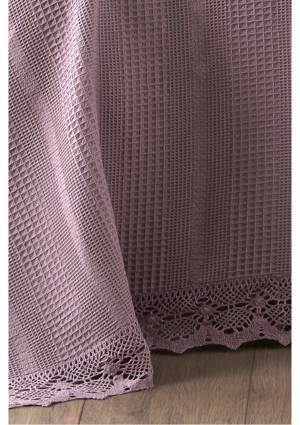 %100 Pamuk Çift Kişilik Kopanaki Dantelli Waffle Pike 210x230 cm-Lila