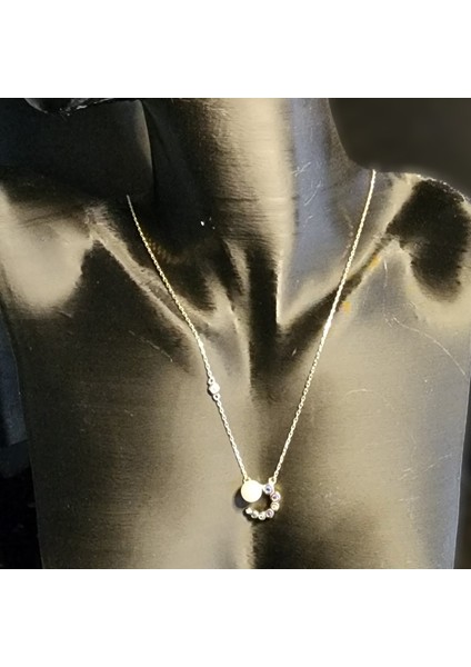 925 Ayar Gümüş Gold Incili Ay-Yıldız Kolye